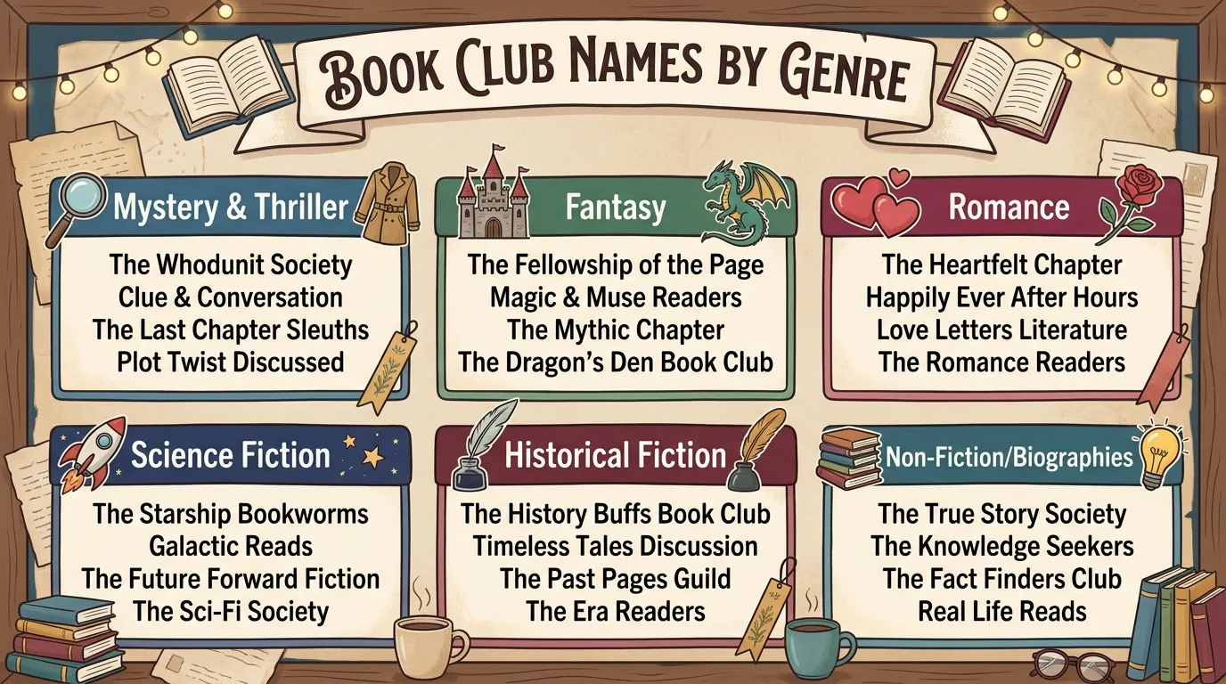 book club names sorted by genre