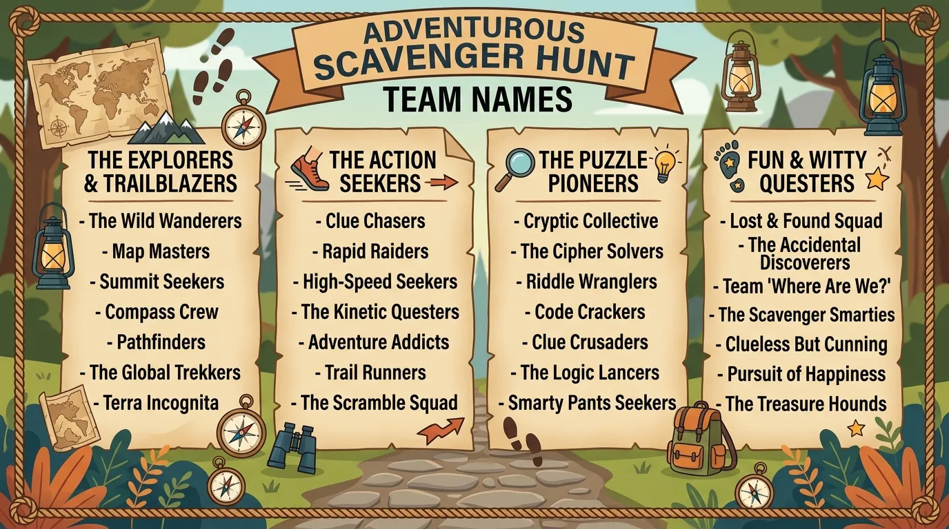 scavenger hunt team names for adventurous